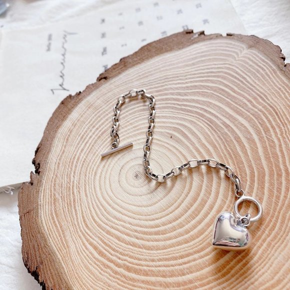 *Sterling Silver Heart Toggle Link Chain Bracelet - Picture 4 of 11